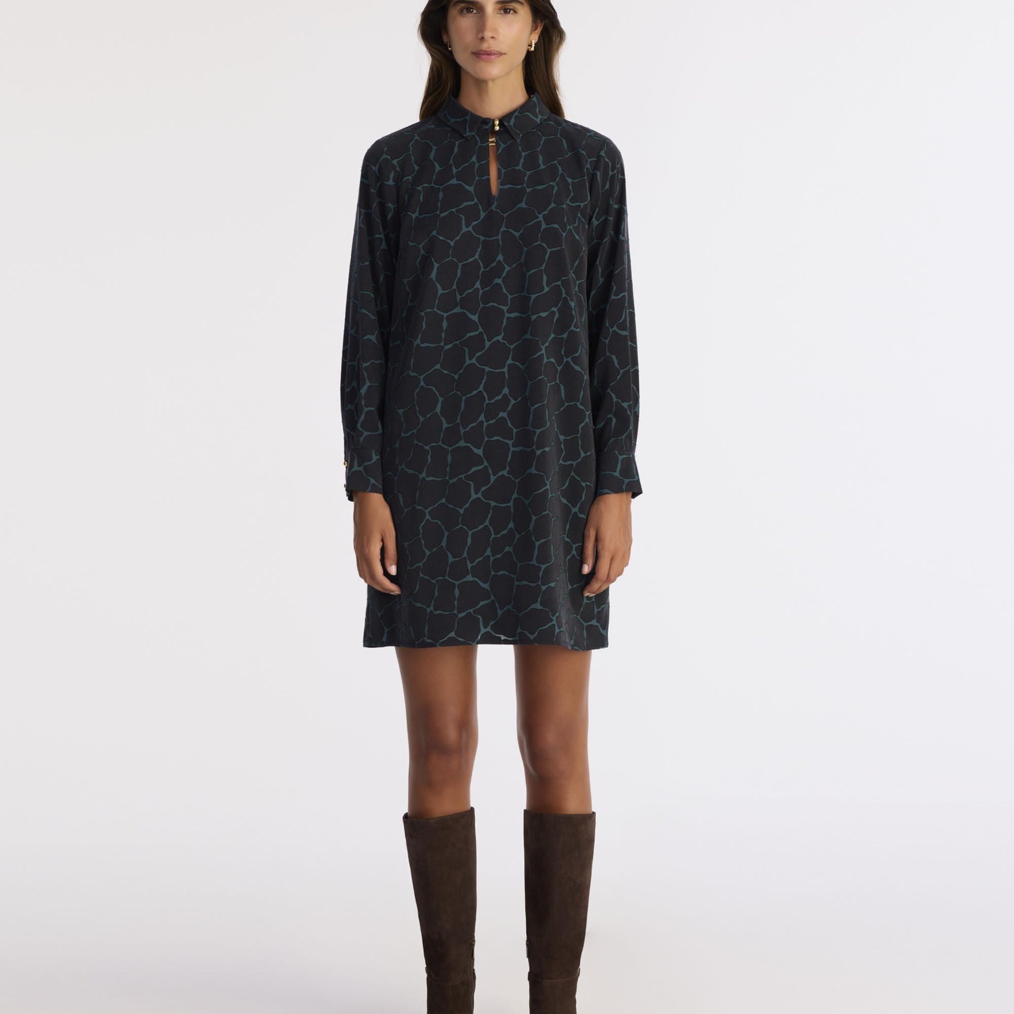 YARGICI A Form Gömlek Yaka Uzun Kol Elbise