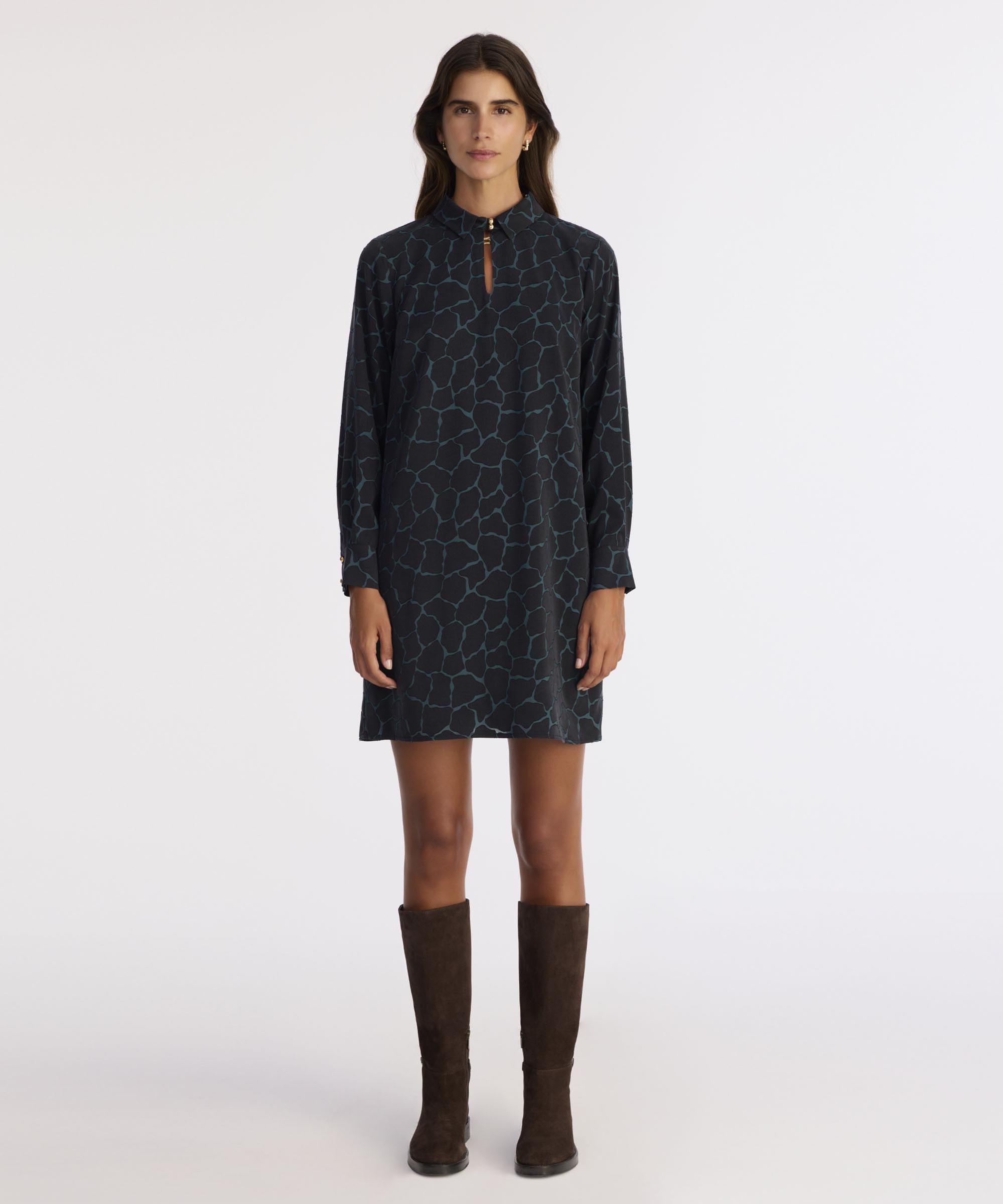  YARGICI A Form Gömlek Yaka Uzun Kol Elbise