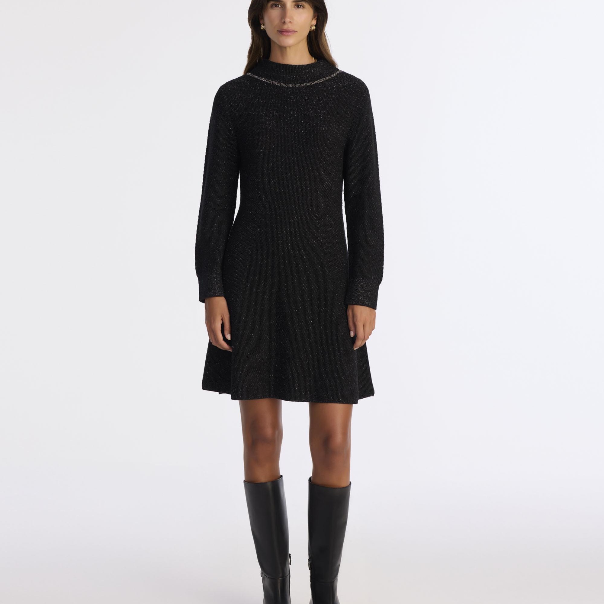 YARGICI A Form Kayık Yaka Uzun Kol Elbise