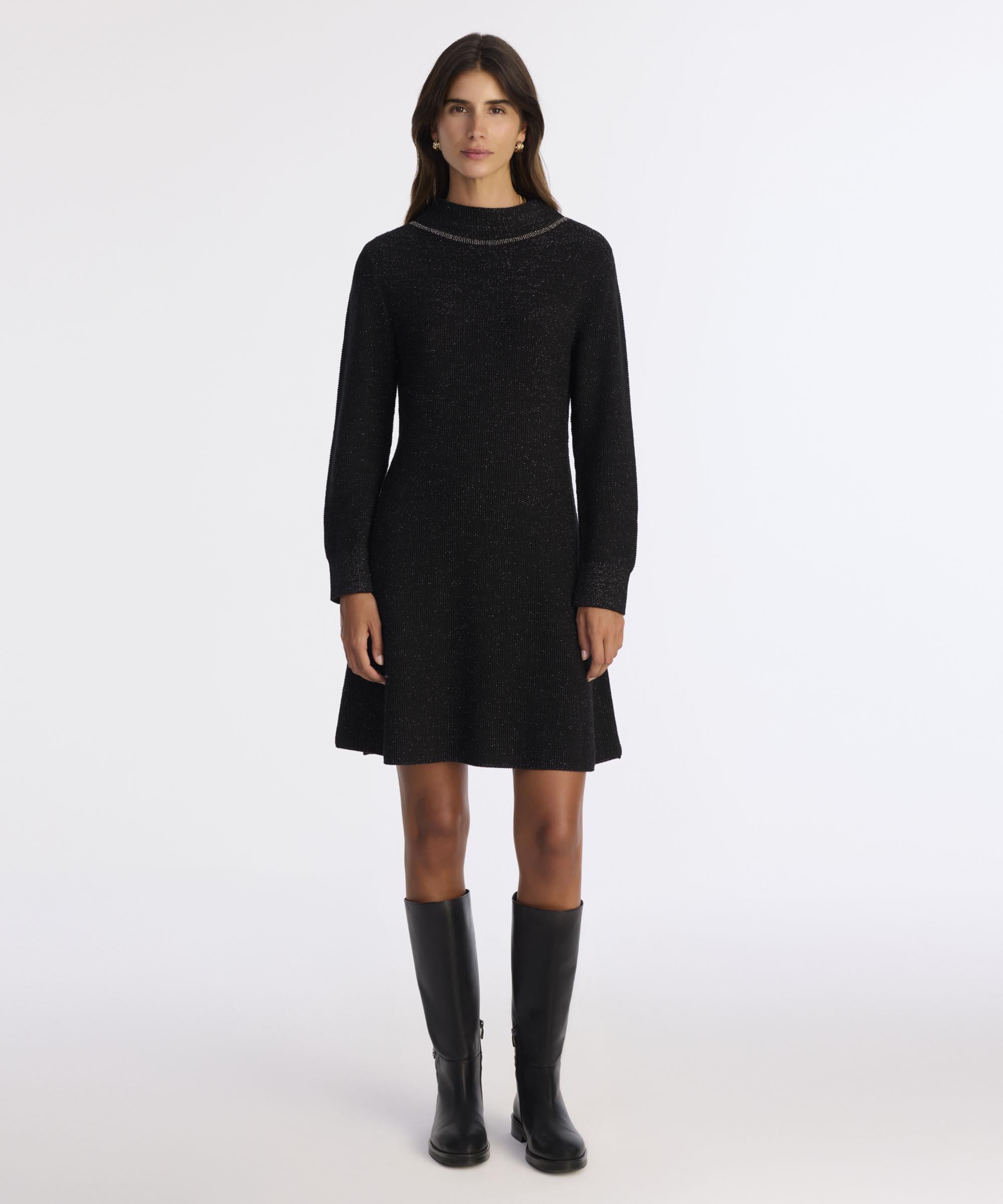  YARGICI A Form Kayık Yaka Uzun Kol Elbise