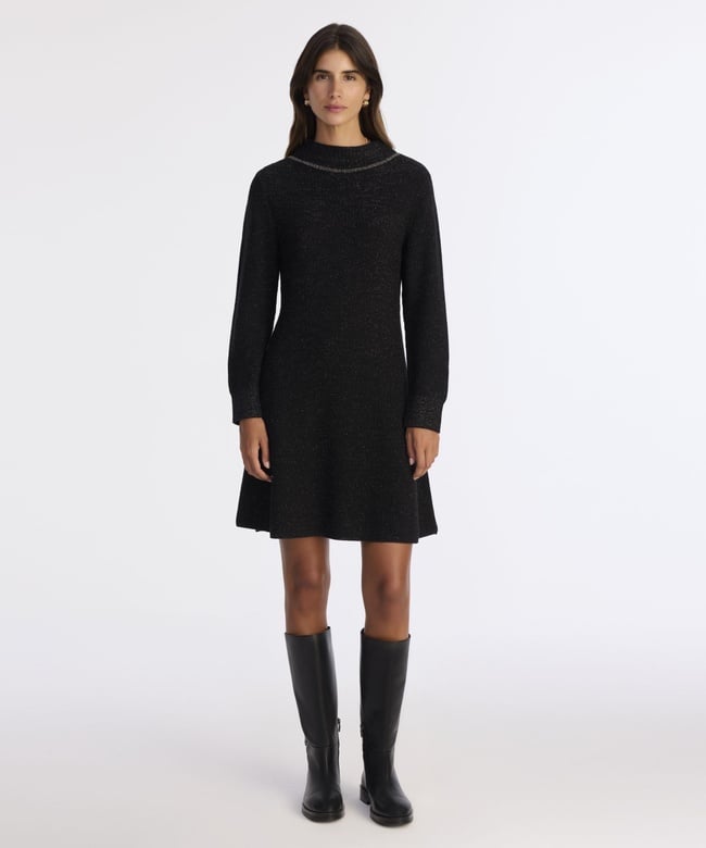  YARGICI A Form Kayık Yaka Uzun Kol Elbise