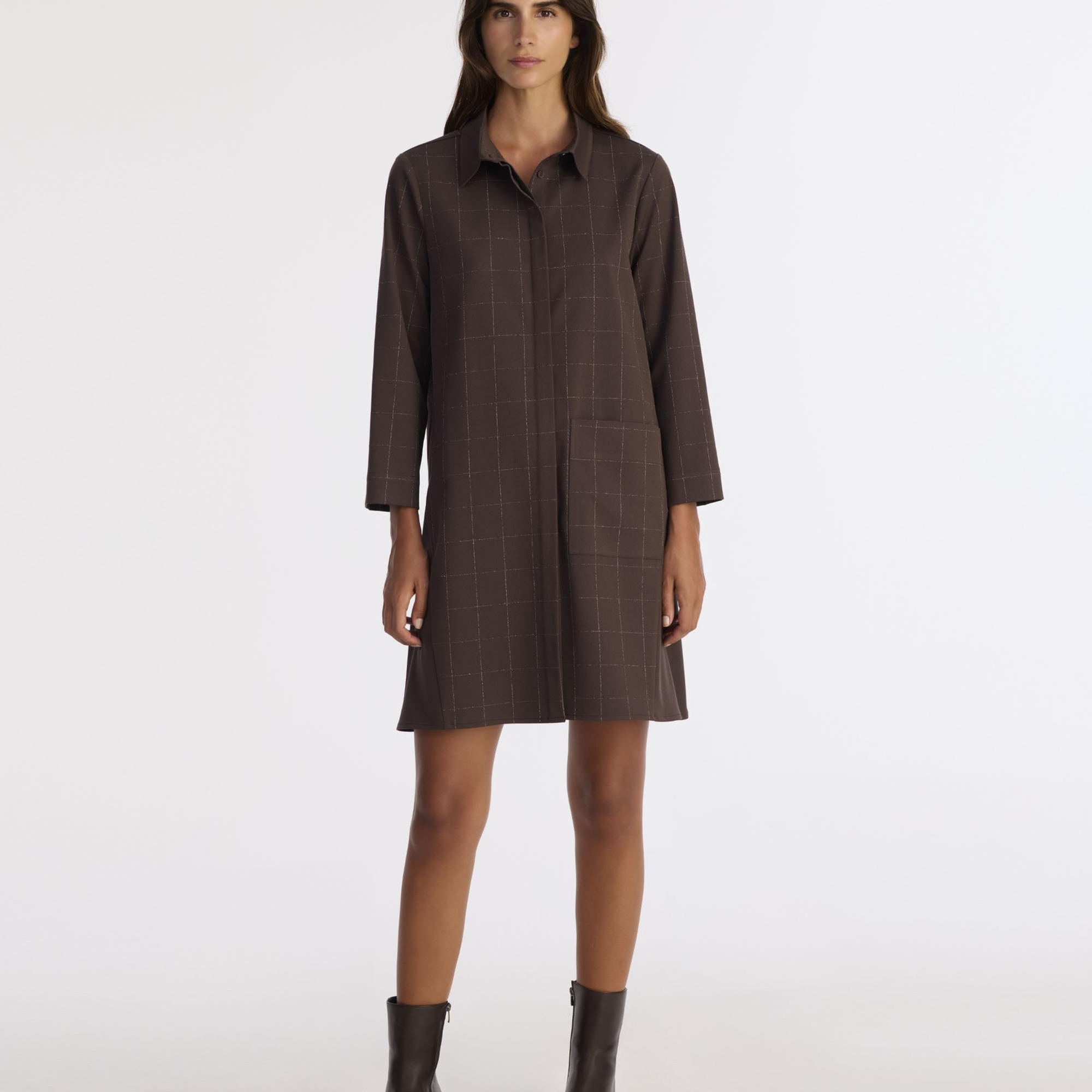 YARGICI A Form Gömlek Yaka Uzun Kol Elbise