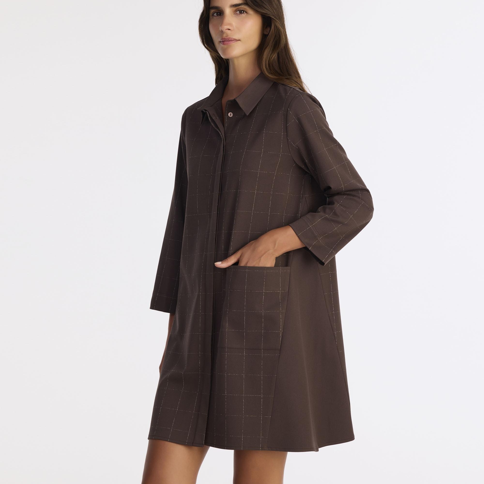 YARGICI A Form Gömlek Yaka Uzun Kol Elbise