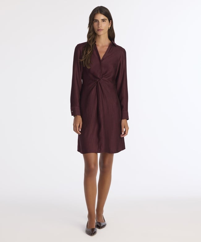  YARGICI Düz V Yaka Uzun Kol Elbise