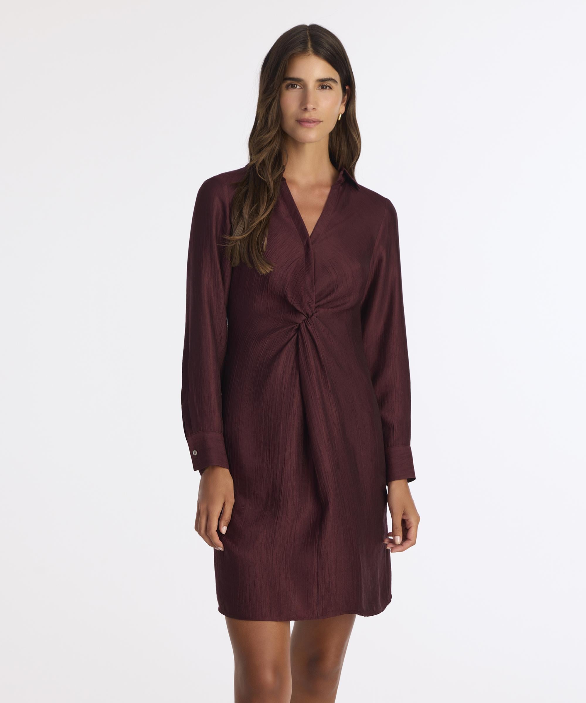 YARGICI Düz V Yaka Uzun Kol Elbise