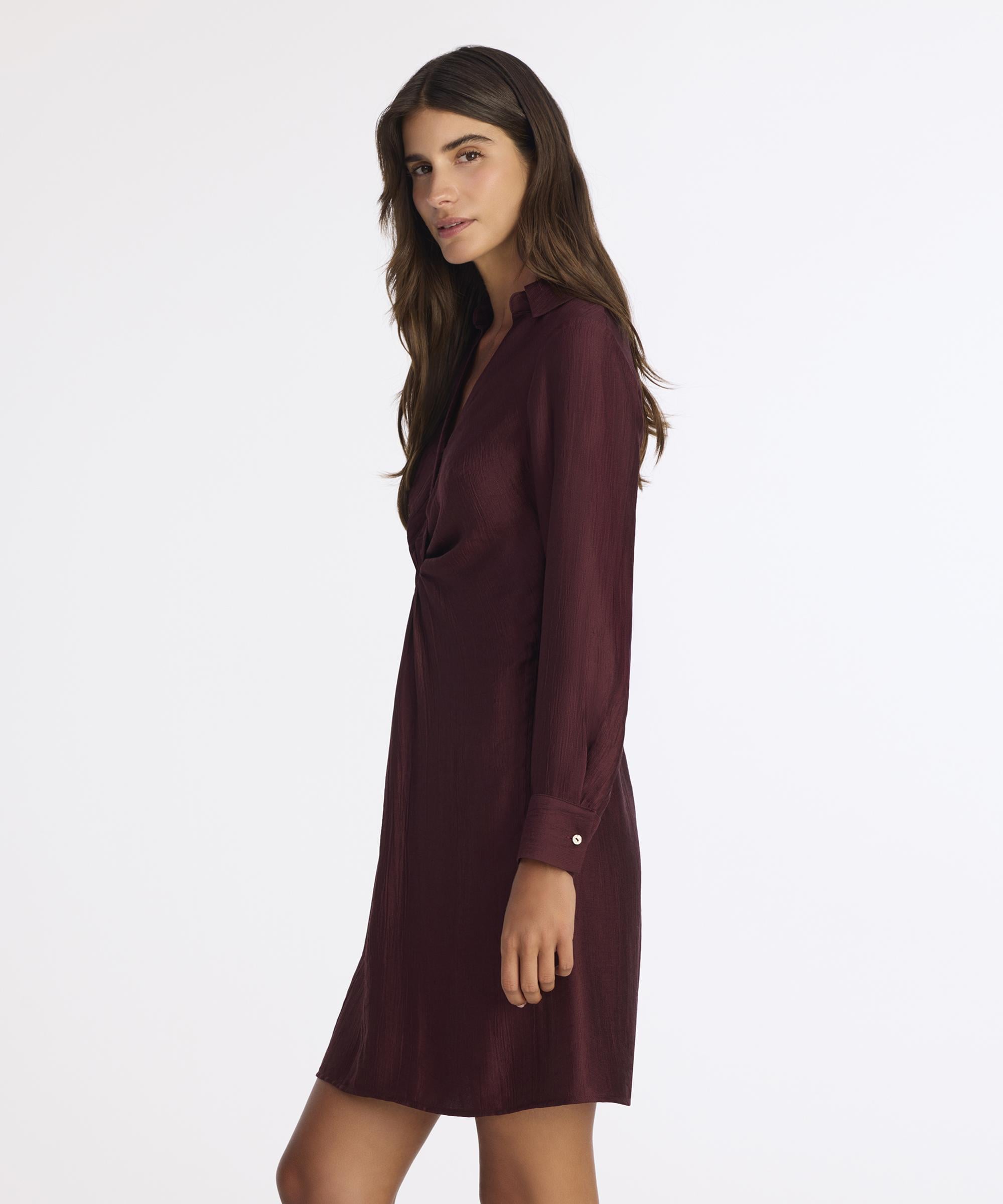 YARGICI Düz V Yaka Uzun Kol Elbise