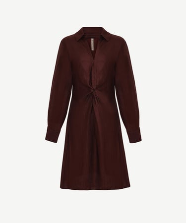  YARGICI Düz V Yaka Uzun Kol Elbise