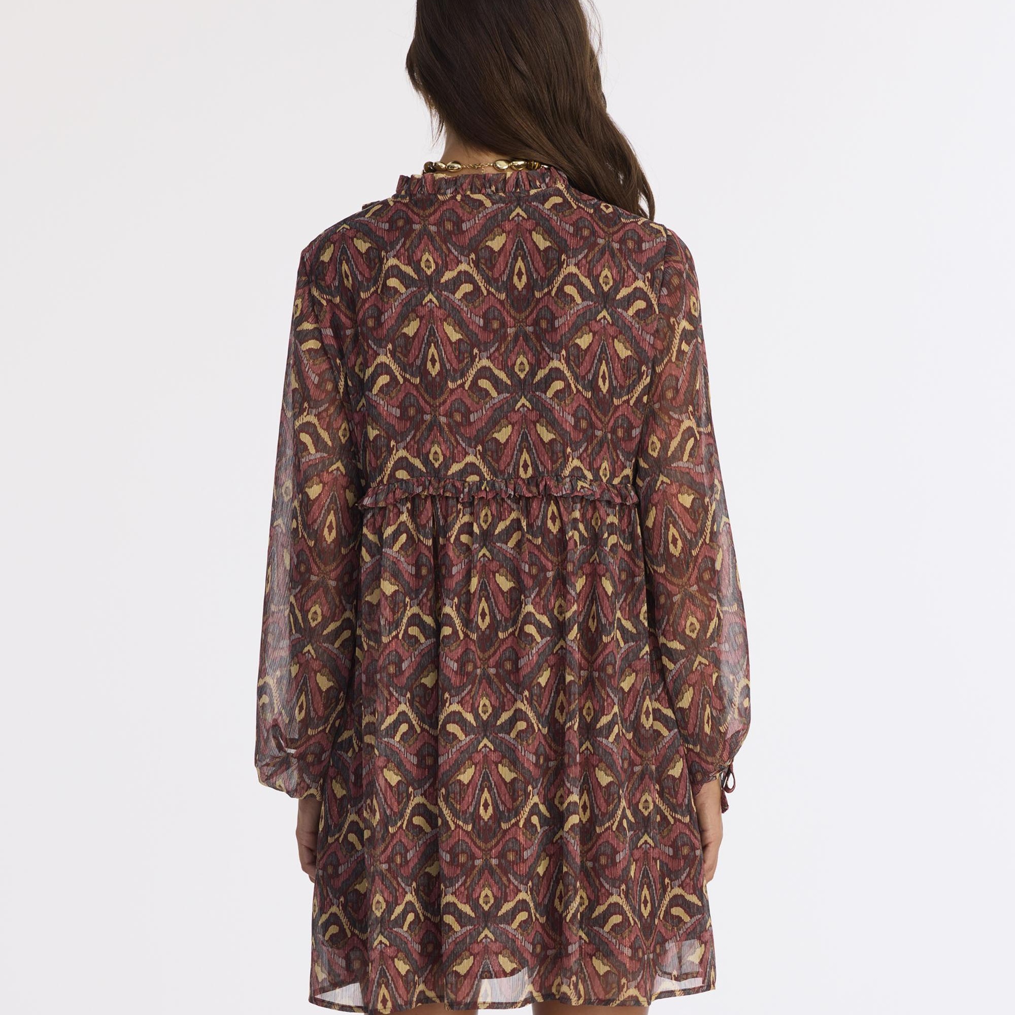 YARGICI Bol Boyundan Bağlamalı Uzun Kol Elbise