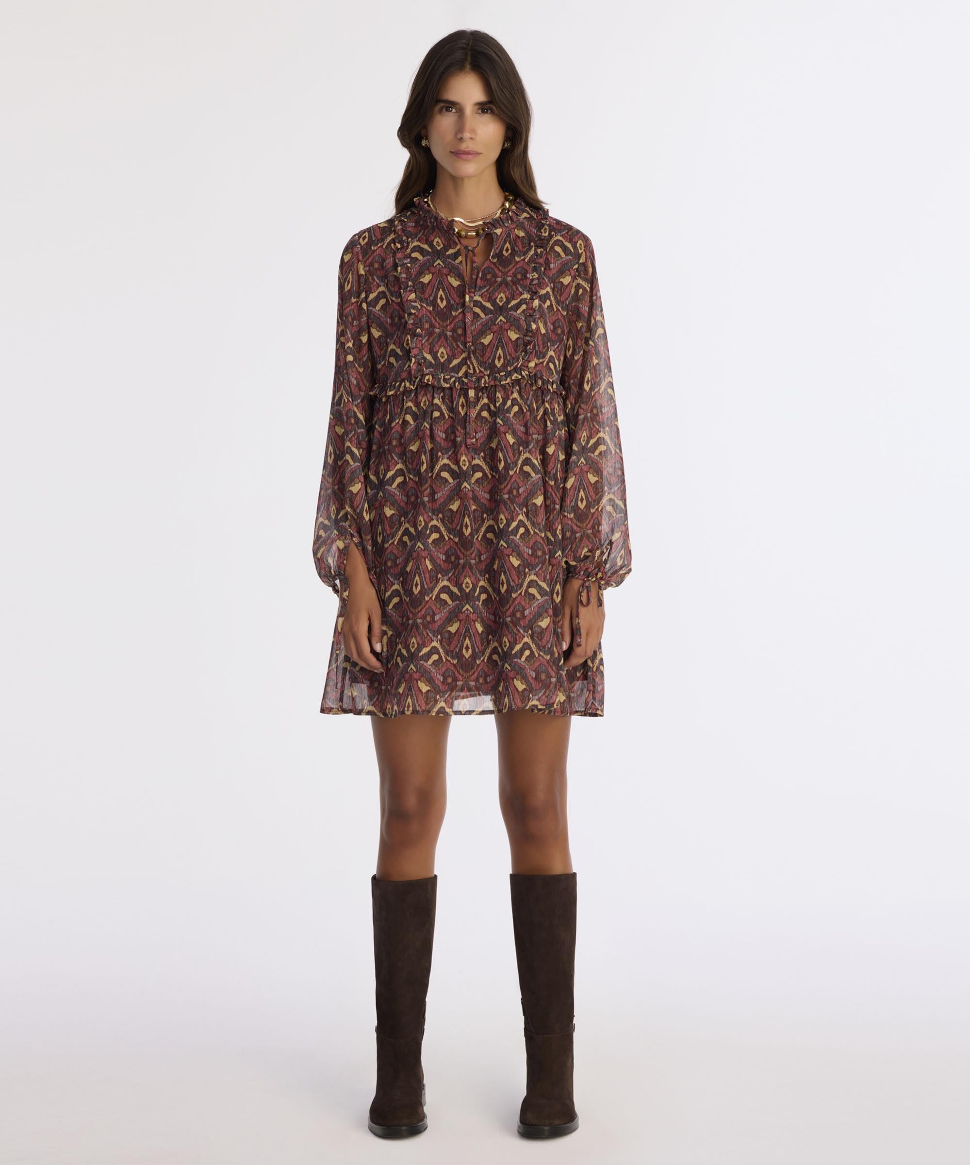  YARGICI Bol Boyundan Bağlamalı Uzun Kol Elbise