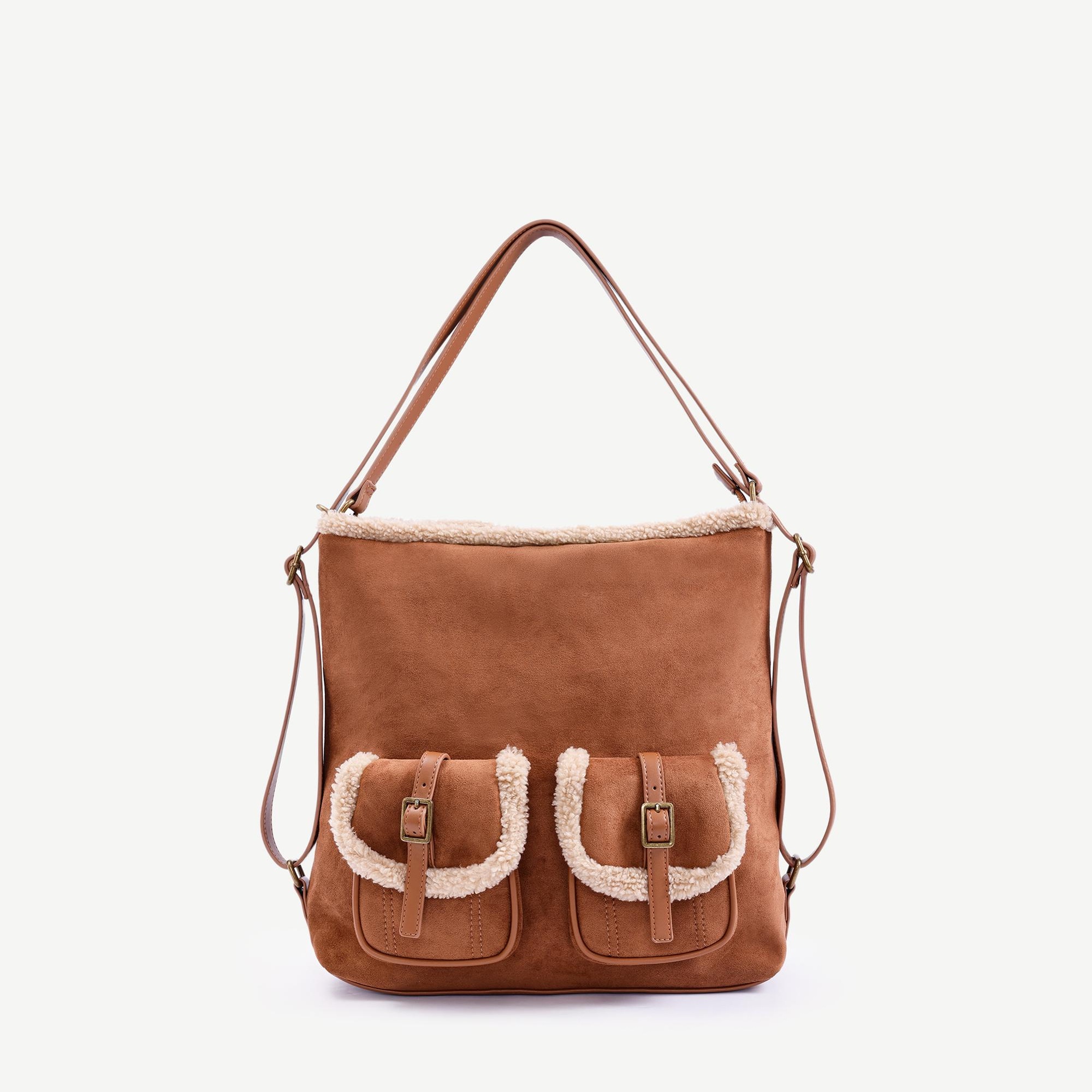 YARGICI Çift Cepli Peluş Garnili Omuz Çantası