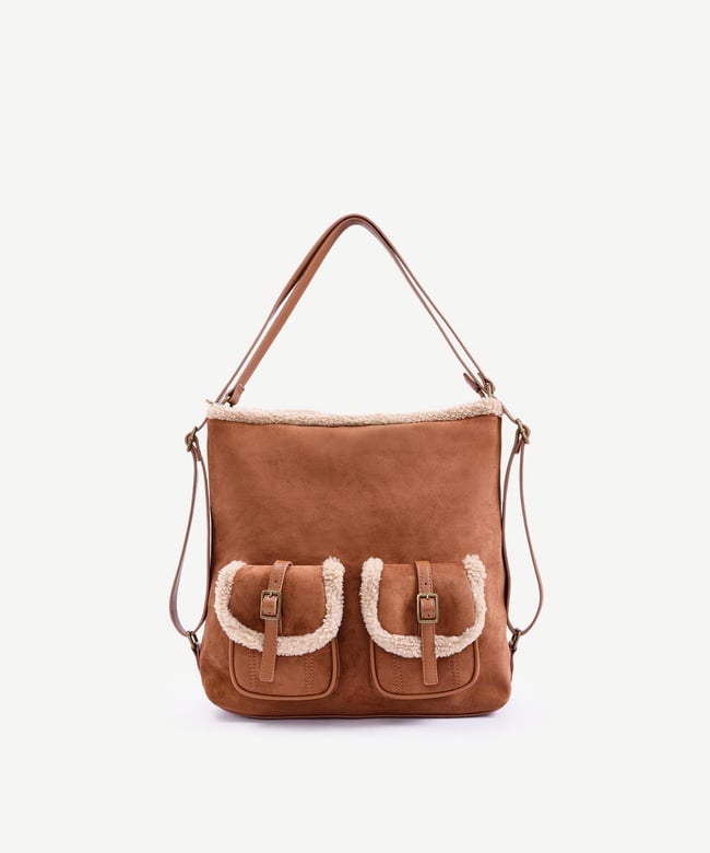  YARGICI Çift Cepli Peluş Garnili Omuz Çantası