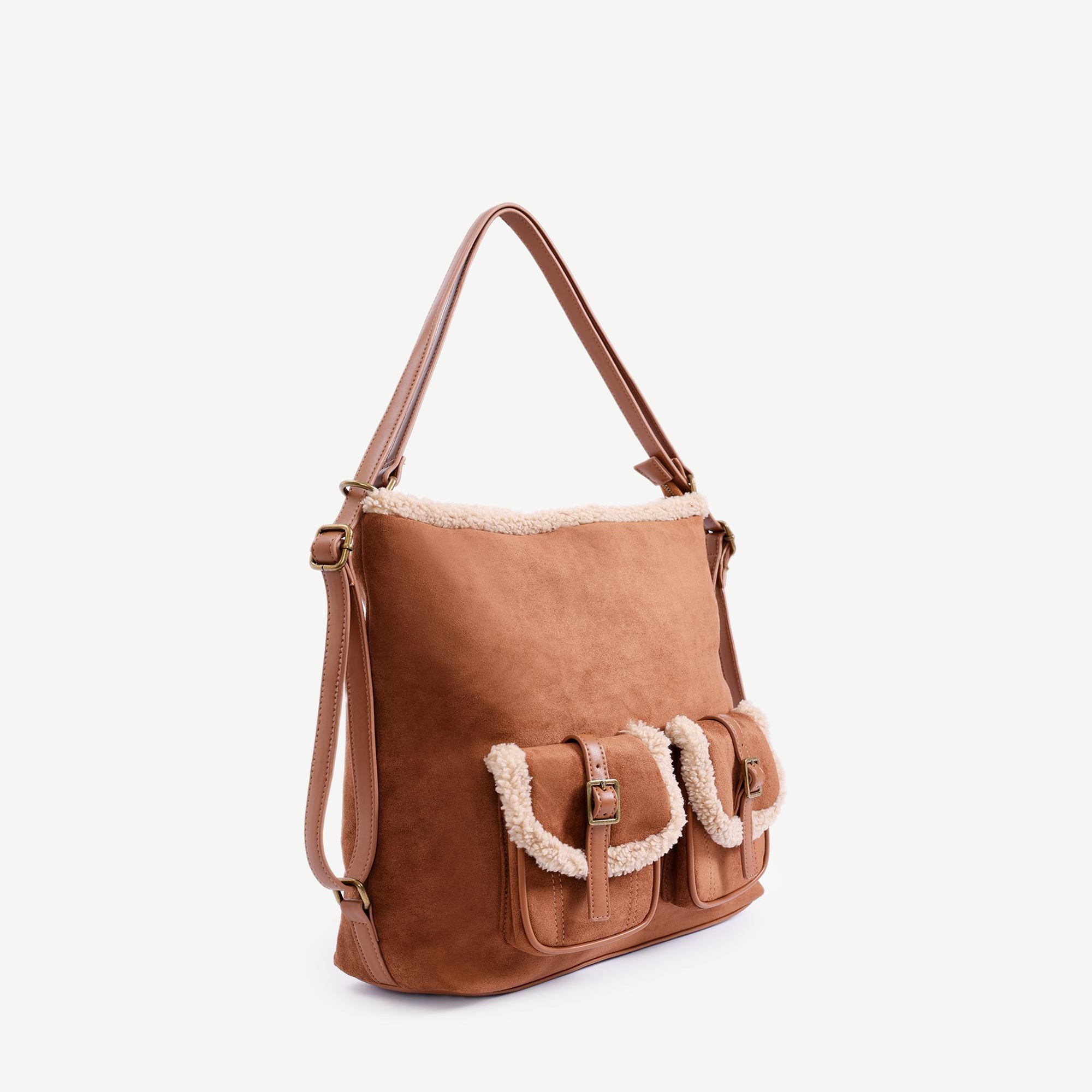 YARGICI Çift Cepli Peluş Garnili Omuz Çantası