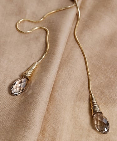  YARGICI Cam Taş Detaylı Uzun Kolye