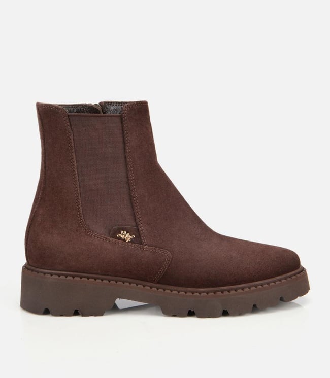  Kadın Süet Deri Kahverengi Lastik Detaylı Düz Bot