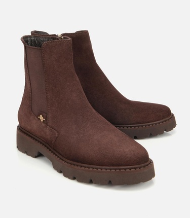  Kadın Süet Deri Kahverengi Lastik Detaylı Düz Bot