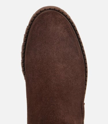  Kadın Süet Deri Kahverengi Lastik Detaylı Düz Bot