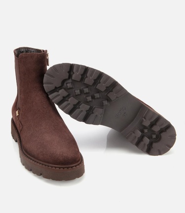  Kadın Süet Deri Kahverengi Lastik Detaylı Düz Bot