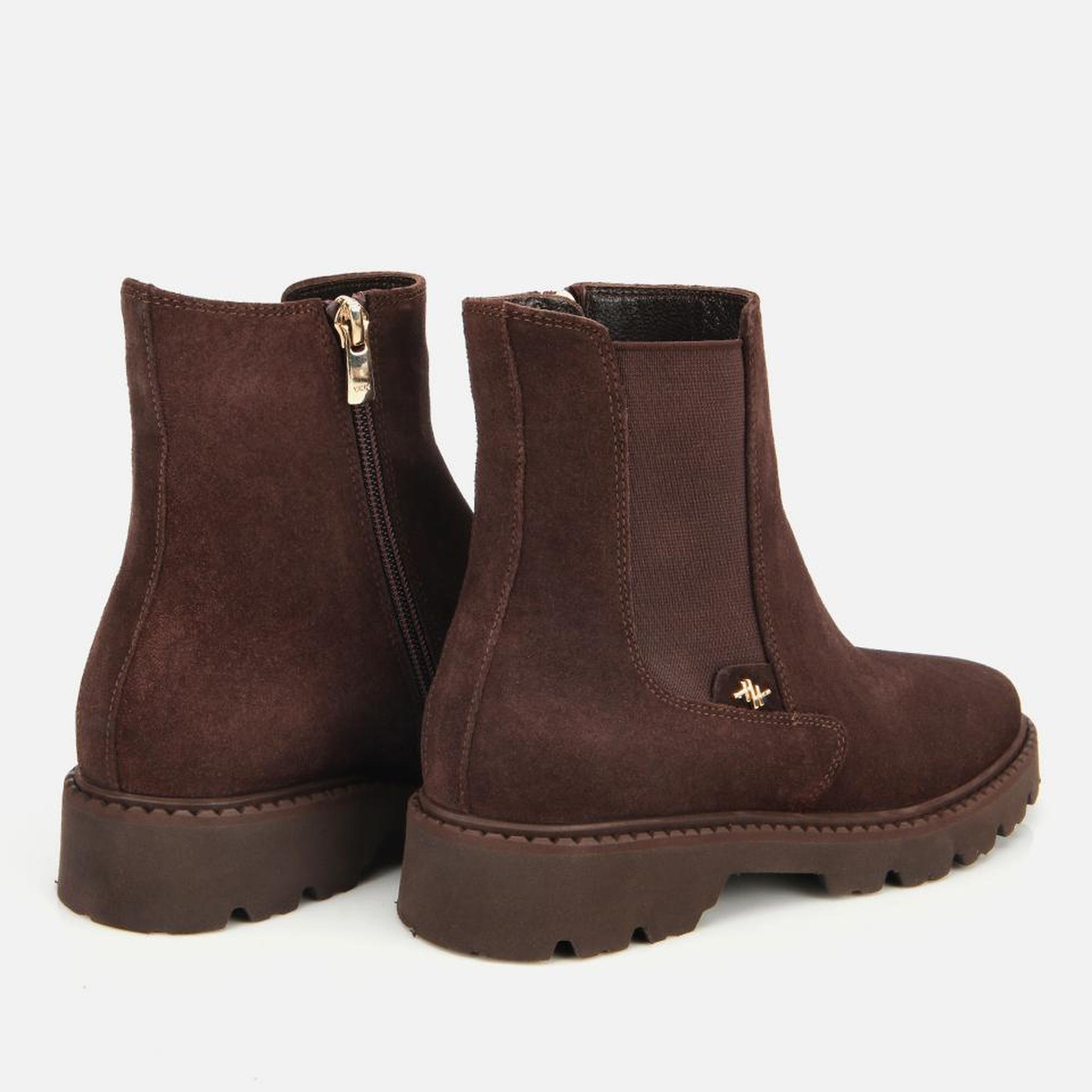 Kadın Süet Deri Kahverengi Lastik Detaylı Düz Bot