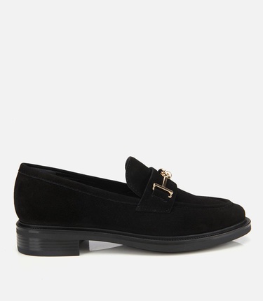  Kadın Süet Deri Siyah Tokalı Klasik Loafer
