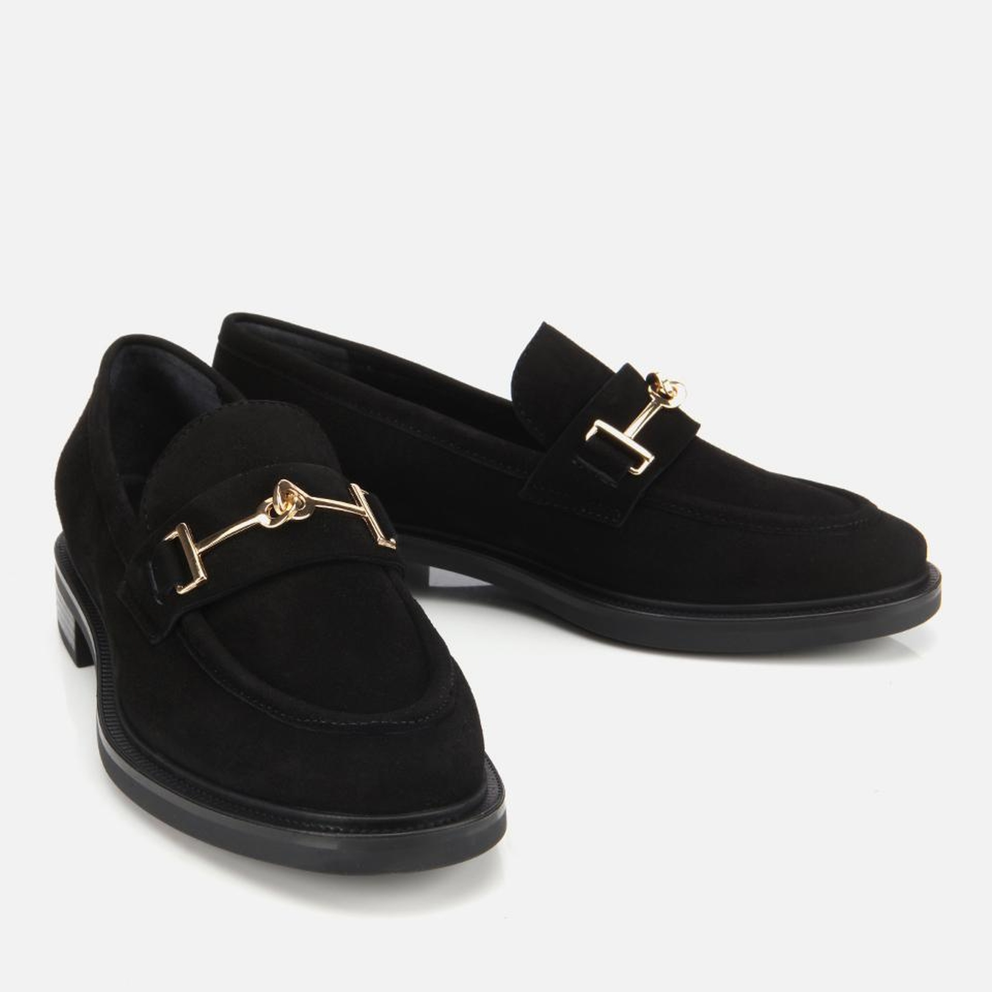 Kadın Süet Deri Siyah Tokalı Klasik Loafer