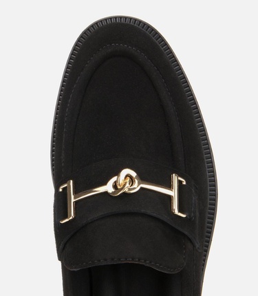  Kadın Süet Deri Siyah Tokalı Klasik Loafer