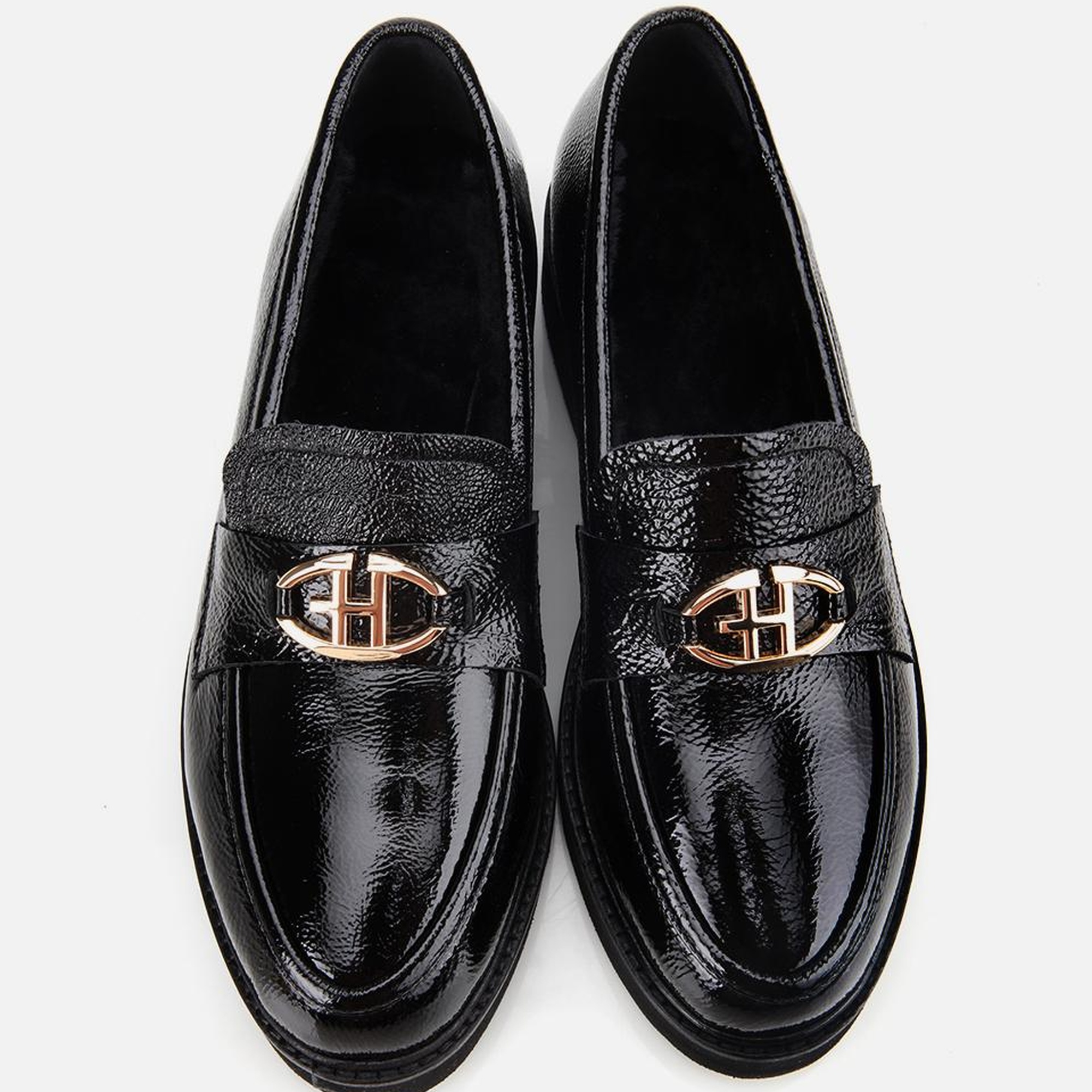 Kadın Rugan Deri Siyah Tokalı Klasik Loafer