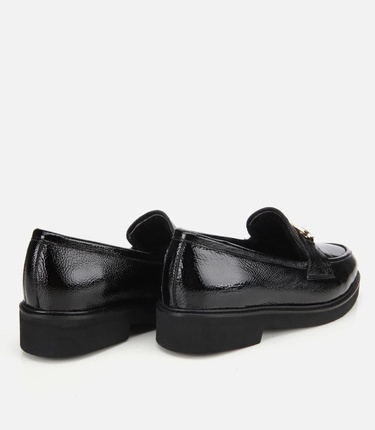  Kadın Rugan Deri Siyah Tokalı Klasik Loafer