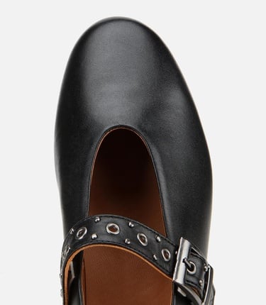  Kadın Deri Siyah Mary Jane Kemerli Babet