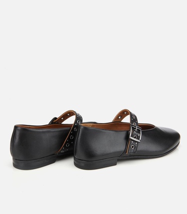  Kadın Deri Siyah Mary Jane Kemerli Babet