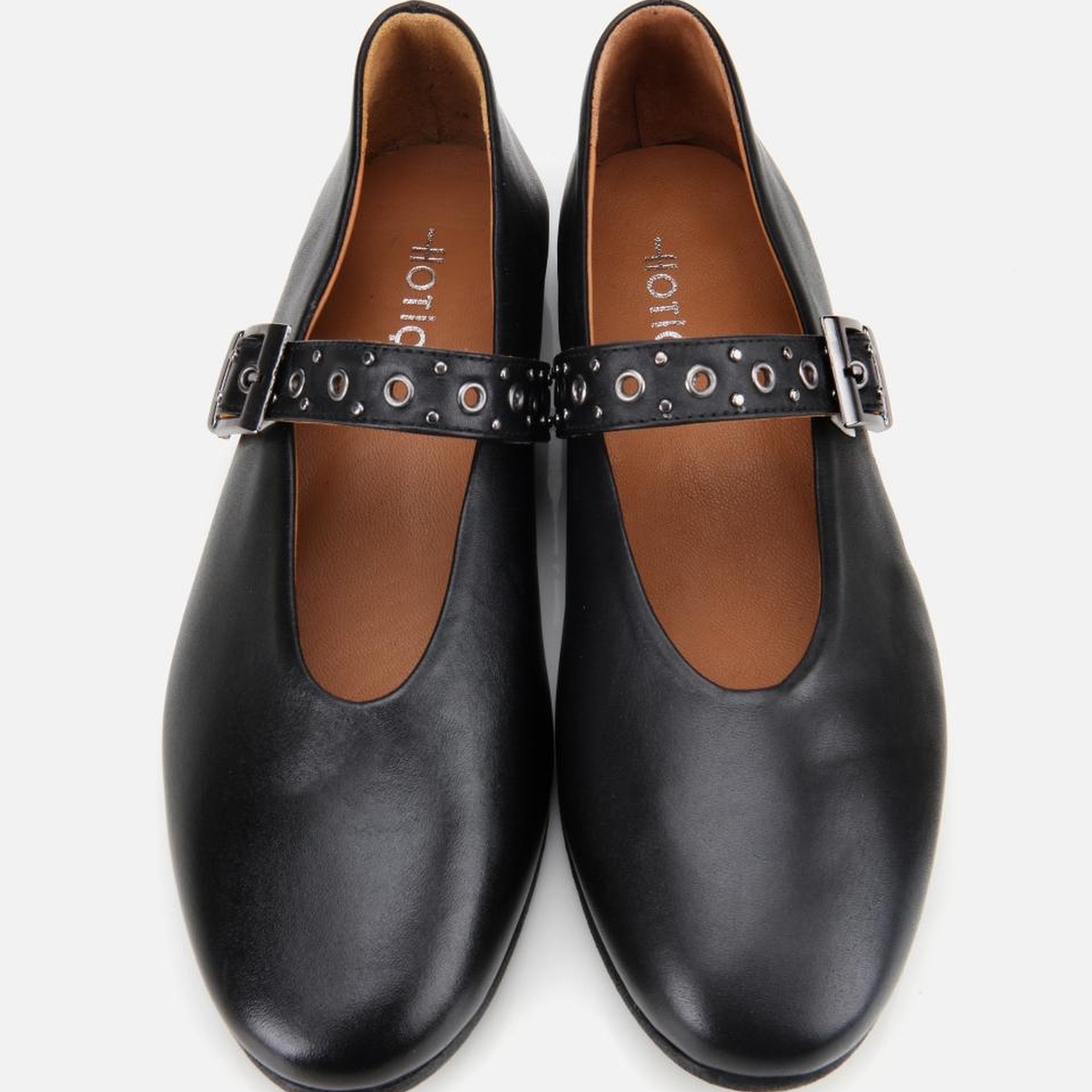 Kadın Deri Siyah Mary Jane Kemerli Babet