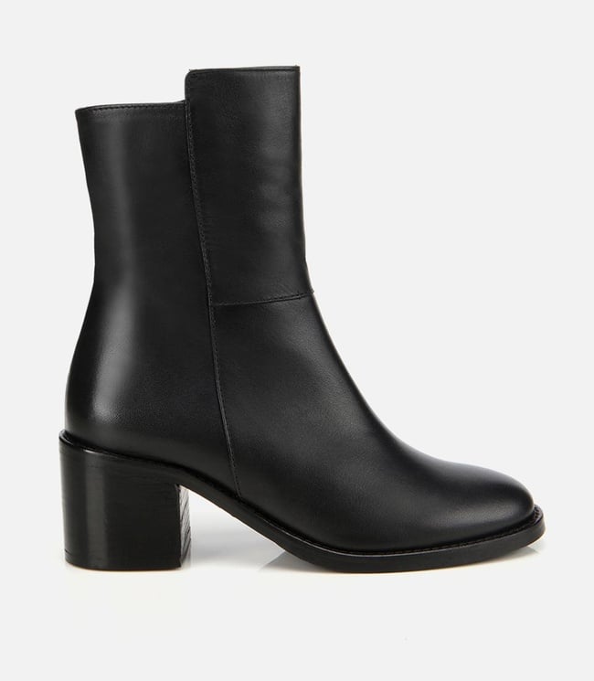  Kadın Deri Siyah Bilekte Topuklu Bot