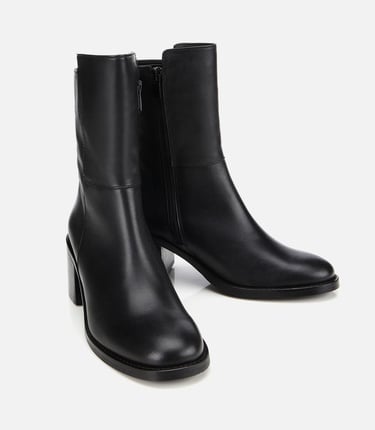  Kadın Deri Siyah Bilekte Topuklu Bot
