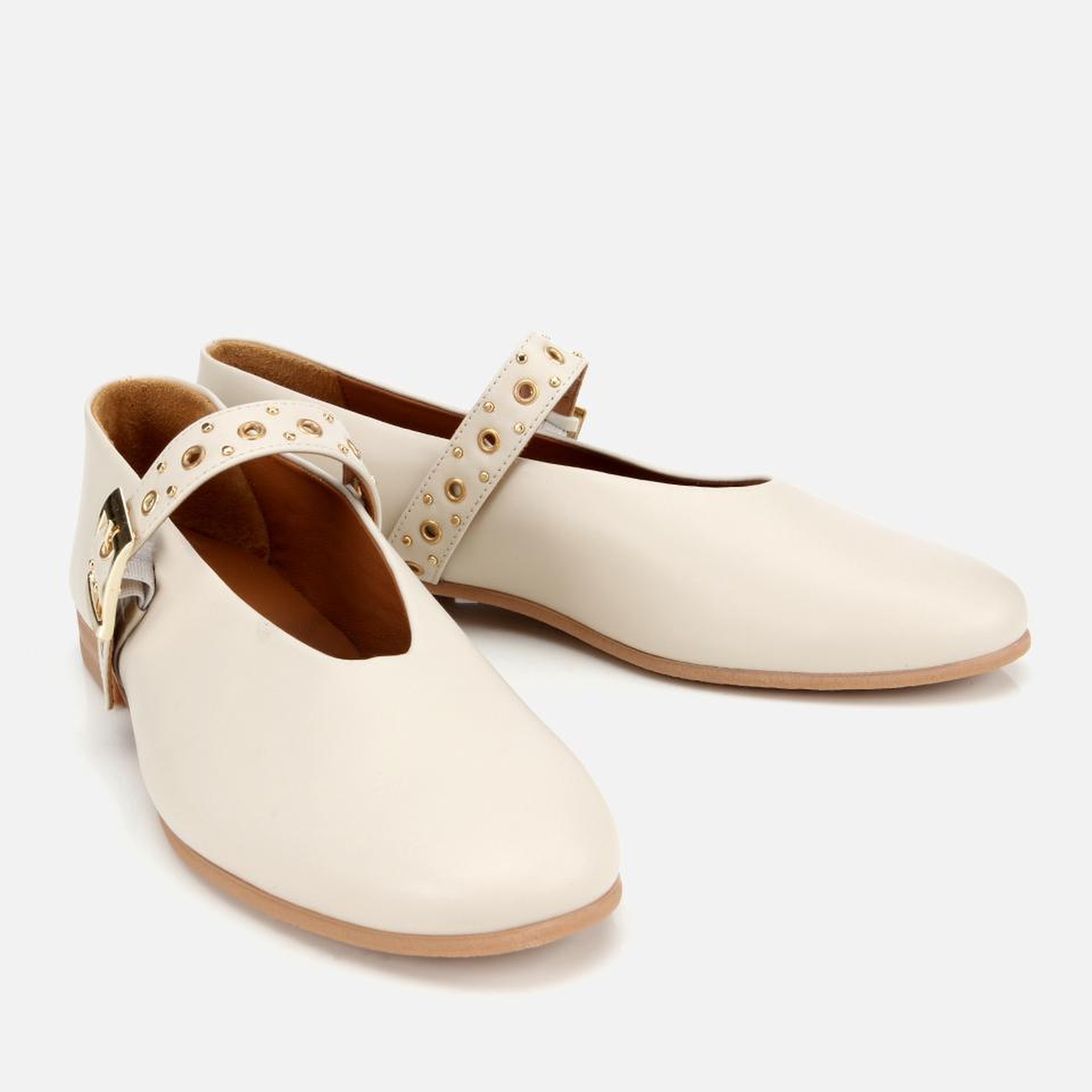 Kadın Deri Ekru Mary Jane Kemerli Babet