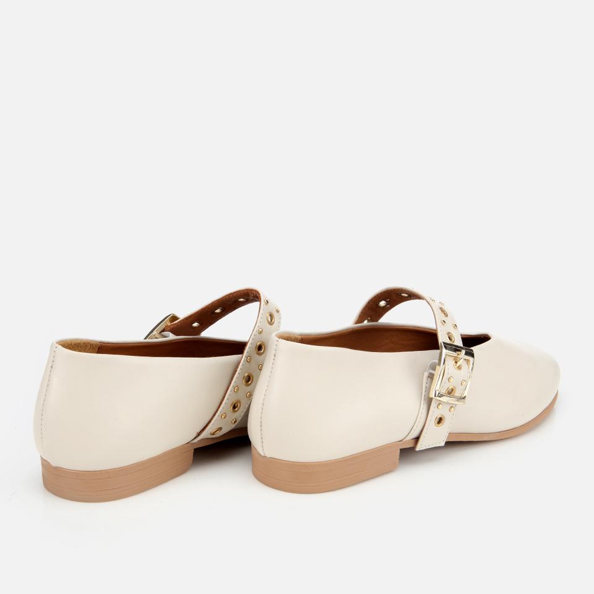 Kadın Deri Ekru Mary Jane Kemerli Babet