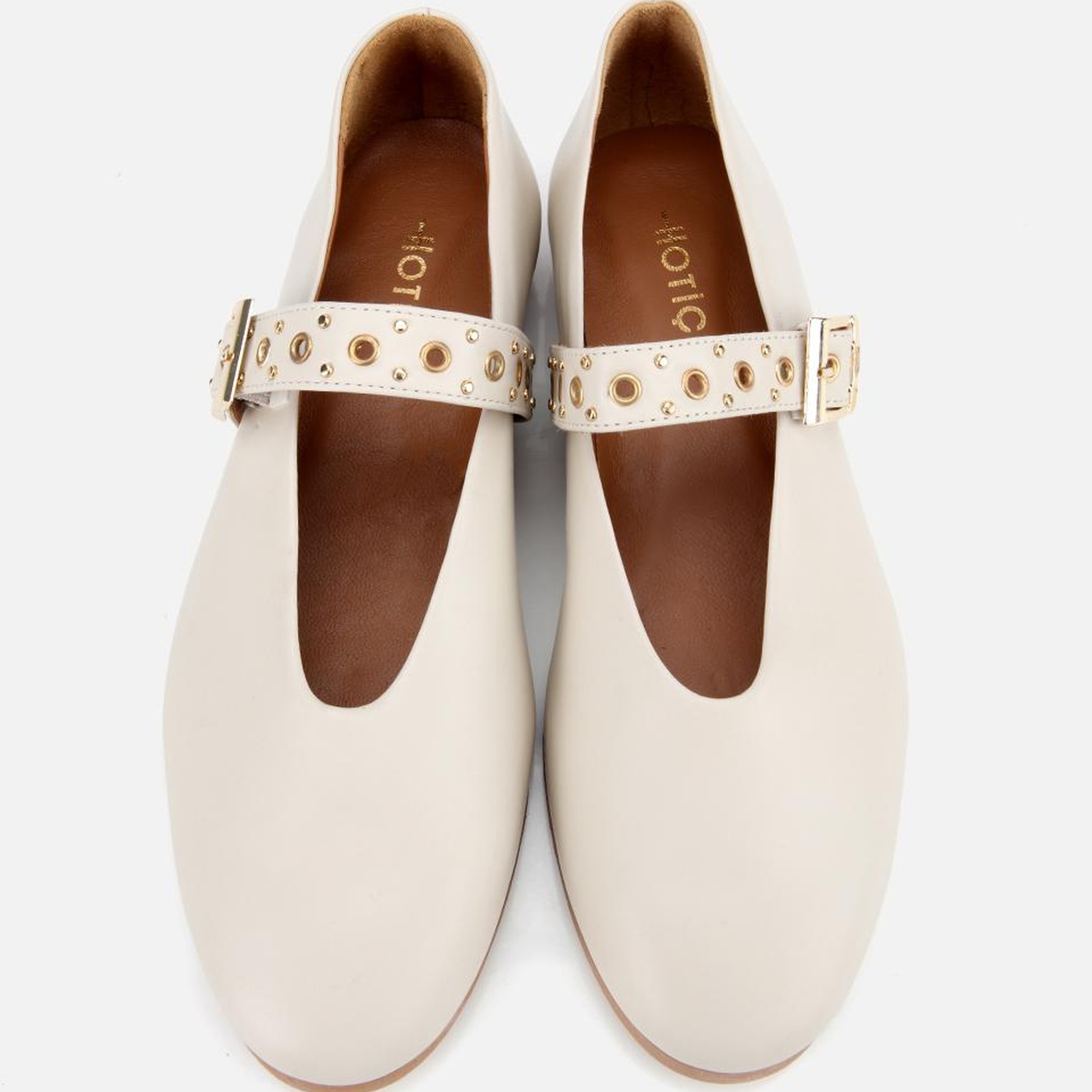 Kadın Deri Ekru Mary Jane Kemerli Babet