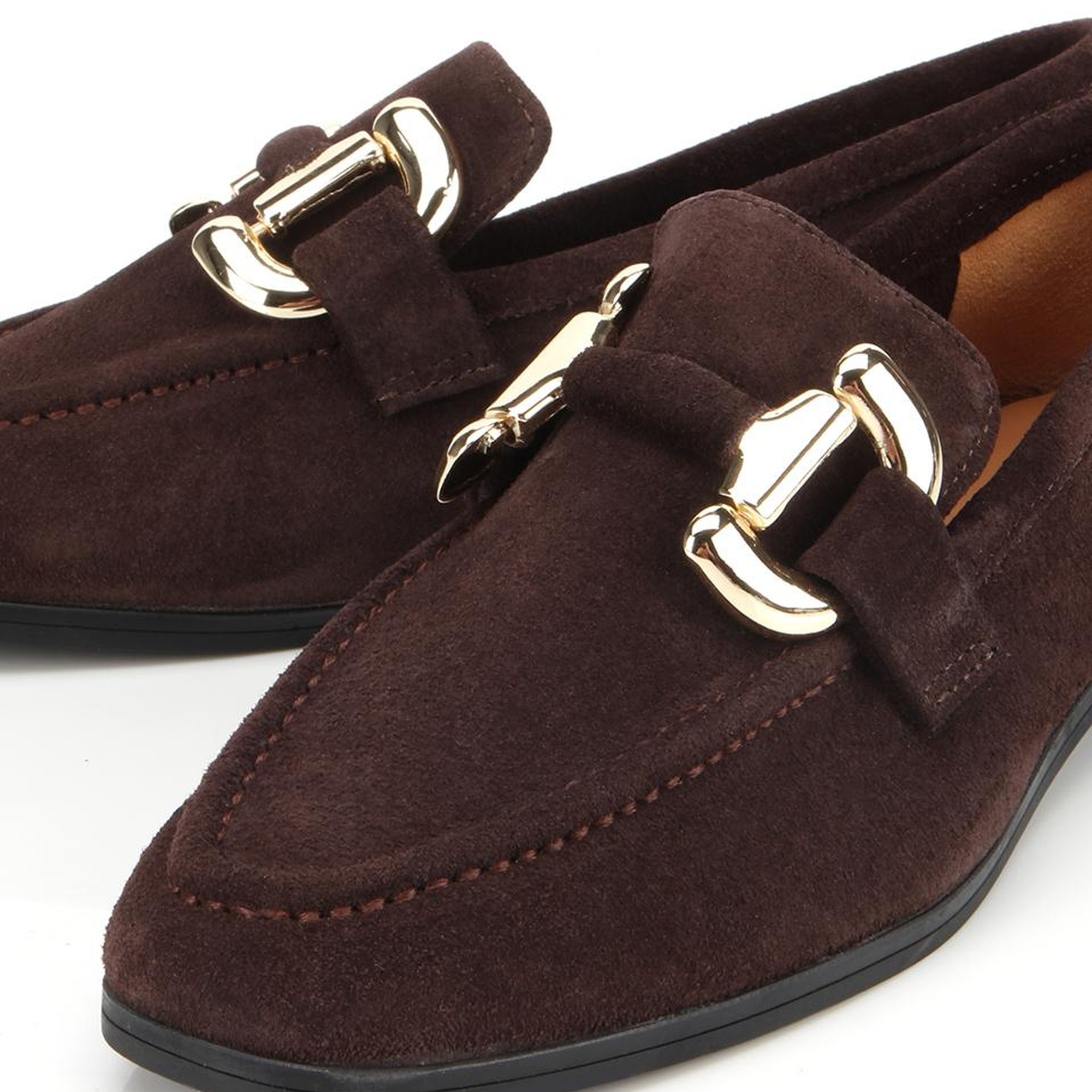 Kadın Süet Deri Kahverengi Tokalı Klasik Loafer