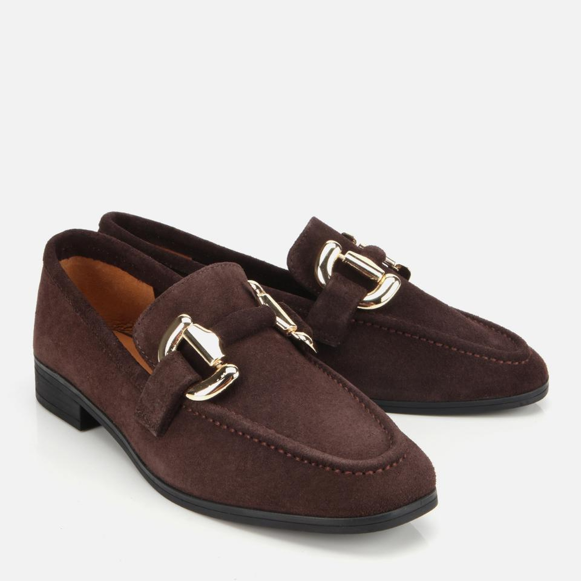 Kadın Süet Deri Kahverengi Tokalı Klasik Loafer