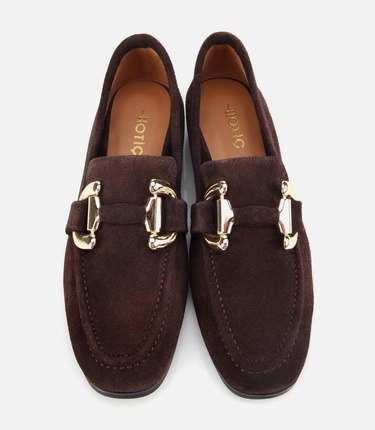  Kadın Süet Deri Kahverengi Tokalı Klasik Loafer