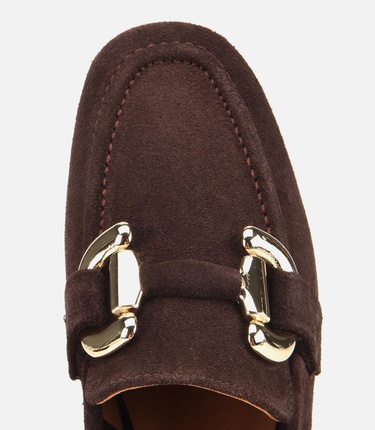  Kadın Süet Deri Kahverengi Tokalı Klasik Loafer