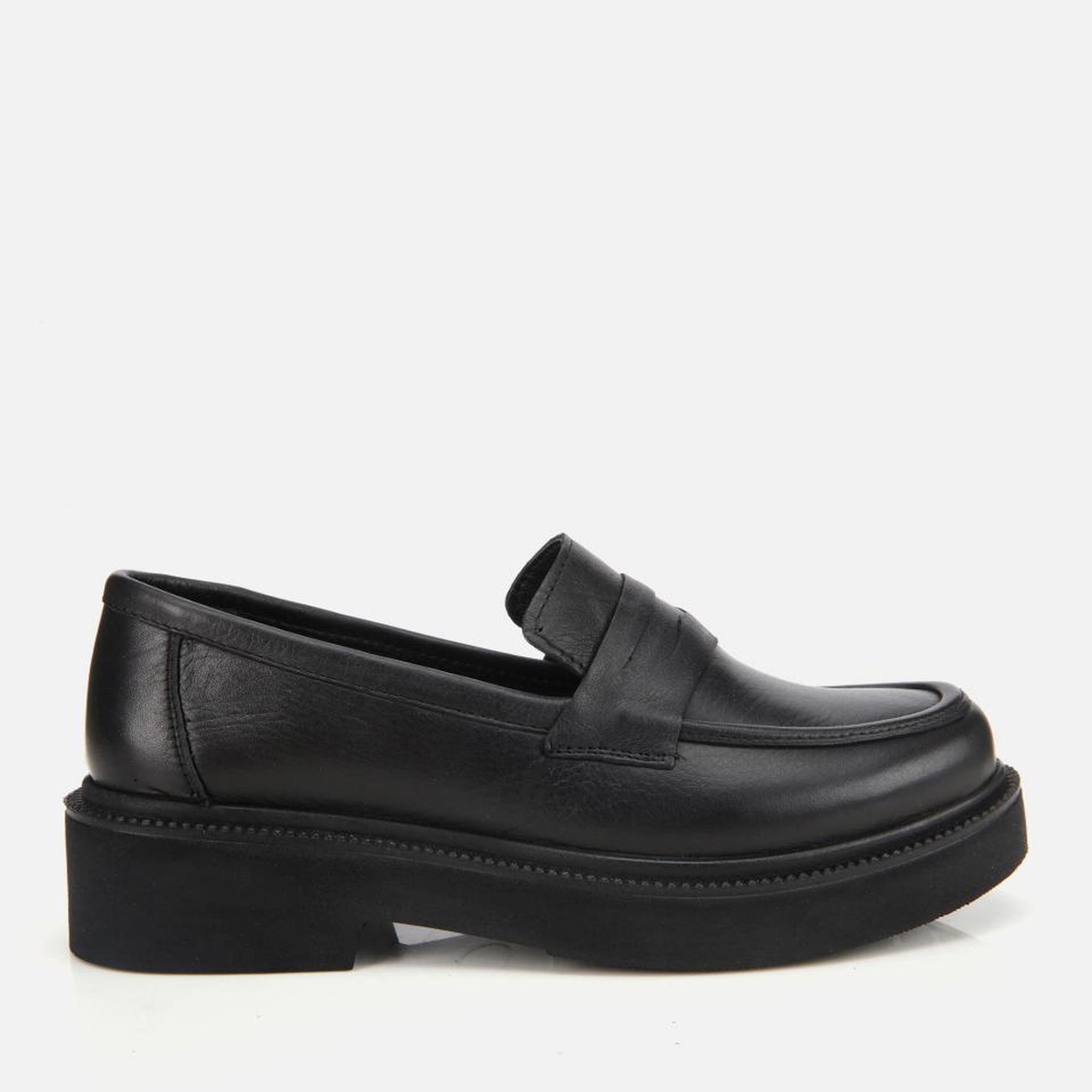 Kadın Deri Siyah Kalın Tabanlı Klasik Loafer