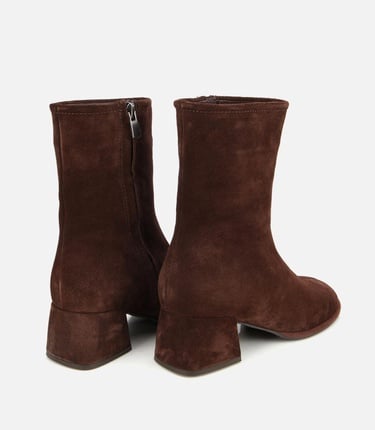  Kadın Süet Deri Kahverengi Bilekte Topuklu Bot