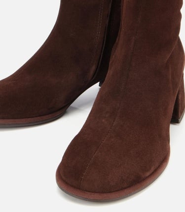  Kadın Süet Deri Kahverengi Bilekte Topuklu Bot