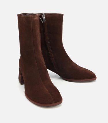  Kadın Süet Deri Kahverengi Bilekte Topuklu Bot