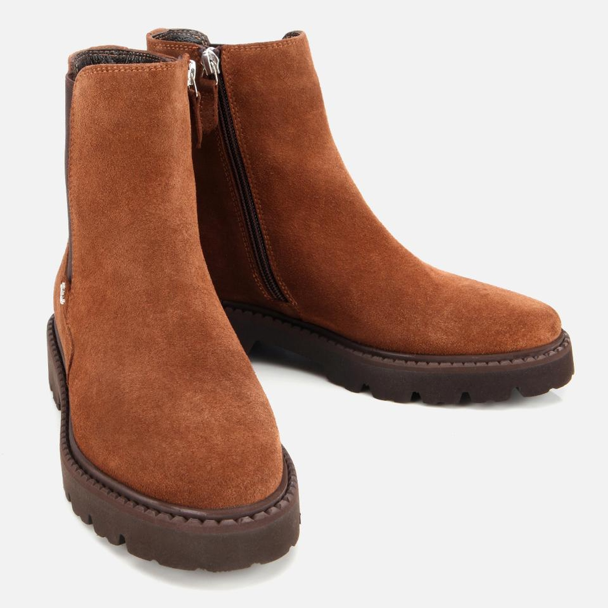 Kadın Süet Deri Taba Lastik Detaylı Düz Bot