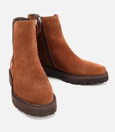  Kadın Süet Deri Taba Lastik Detaylı Düz Bot