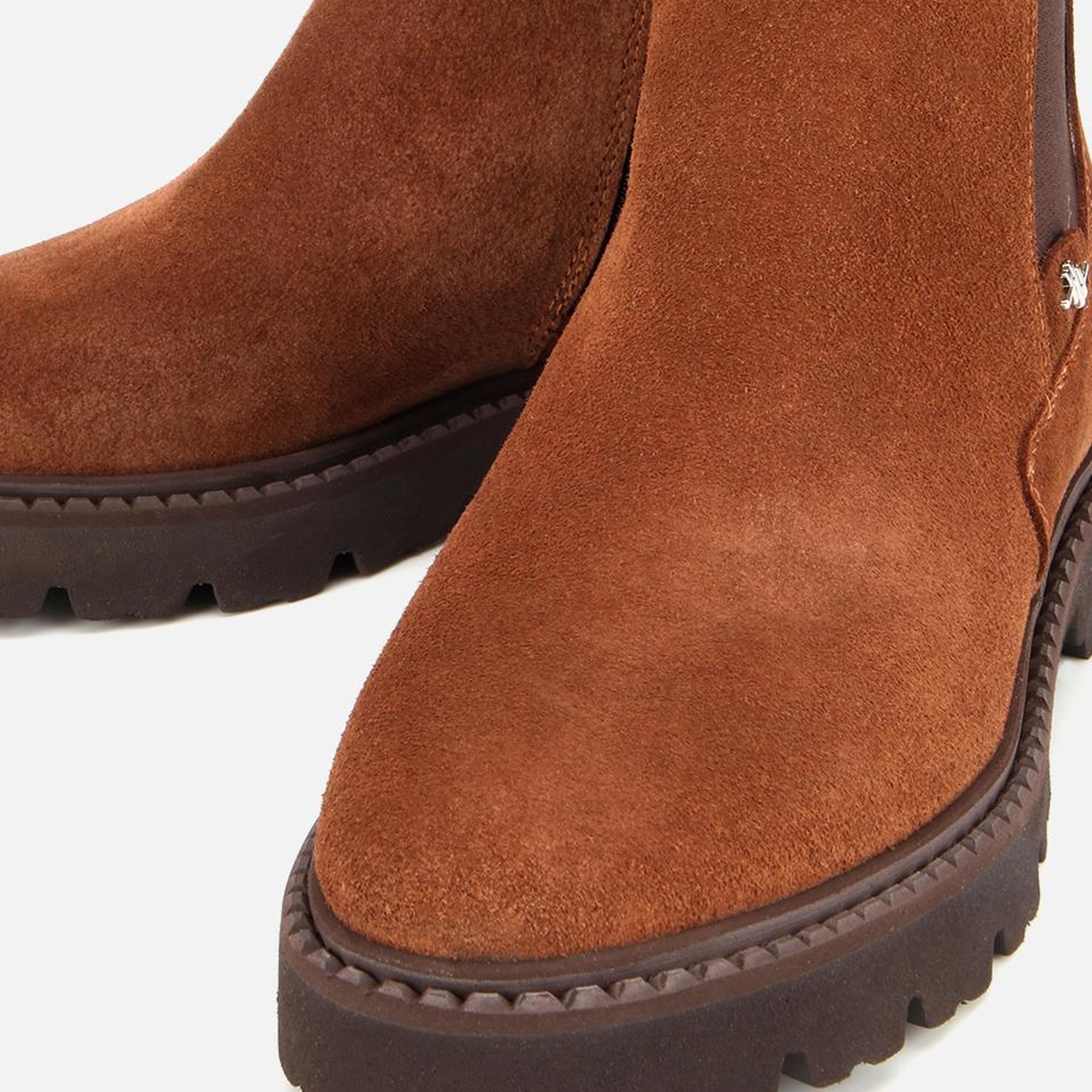 Kadın Süet Deri Taba Lastik Detaylı Düz Bot