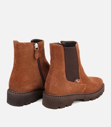  Kadın Süet Deri Taba Lastik Detaylı Düz Bot