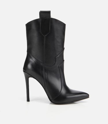  Kadın Deri Siyah Sivri Burunlu Yüksek Topuklu Bot
