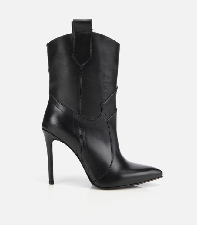 Kadın Deri Siyah Sivri Burunlu Yüksek Topuklu Bot