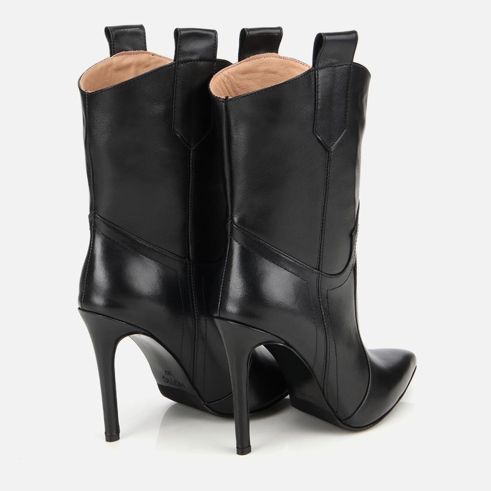 Kadın Deri Siyah Sivri Burunlu Yüksek Topuklu Bot